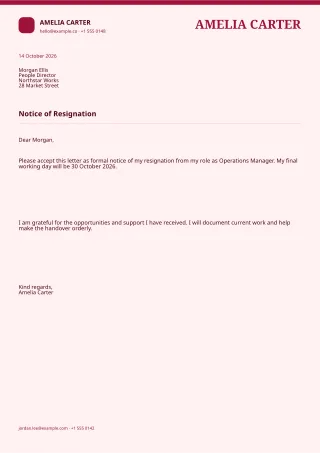 Resignation Letter — Burgundy Studio — editable white professional letter template, a4 print