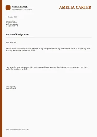 Resignation Letter — Editorial Amber — editable white professional letter template, a4 print