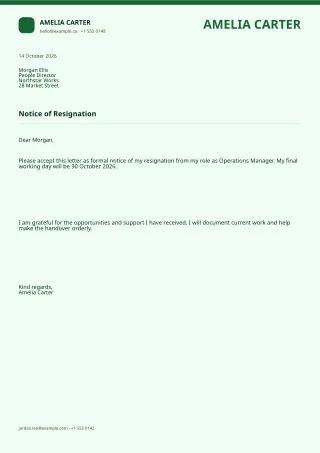 Resignation Letter — Sage Office — editable white professional letter template, a4 print