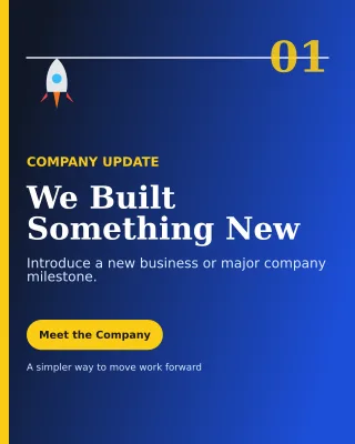Editorial Company Launch LinkedIn Carousel — editable blue LinkedIn template, instagram portrait
