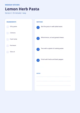 Recipe Template — Bold Indigo — editable white printable list template, a4 print