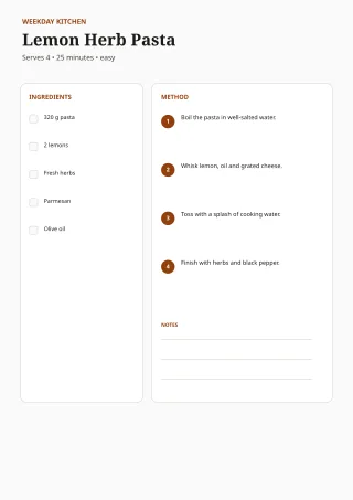 Recipe Template — Editorial Amber — editable white printable list template, a4 print
