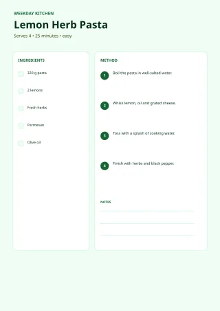 Recipe Template — Sage Office — editable white printable list template, a4 print