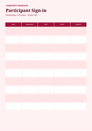Sign-in Sheet — Burgundy Studio — editable white printable list template, a4 print