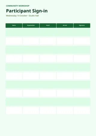 Sign-in Sheet — Sage Office — editable white printable list template, a4 print