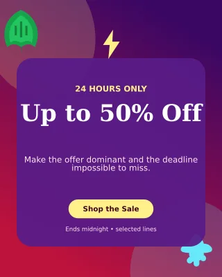 Botanical Flash Sale Poster — editable purple marketing and sales template, instagram portrait