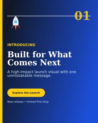 Editorial Product Launch Poster — editable blue marketing and sales template, instagram portrait