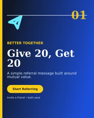 Editorial Referral Offer Poster — editable blue marketing and sales template, instagram portrait