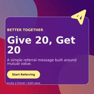 Glass Referral Offer Social Post — editable purple marketing and sales template, instagram post