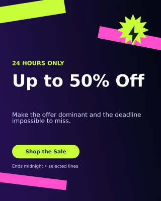 Kinetic Flash Sale Poster — editable black marketing and sales template, instagram portrait