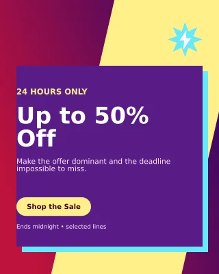 Neo Flash Sale Poster — editable purple marketing and sales template, instagram portrait