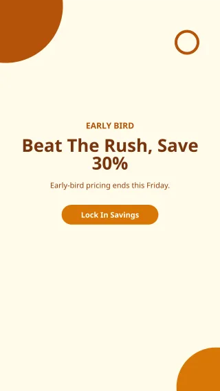 Early Bird — editable white marketing template, story / reel