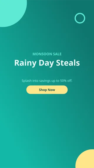 Monsoon Sale — editable teal marketing template, story / reel
