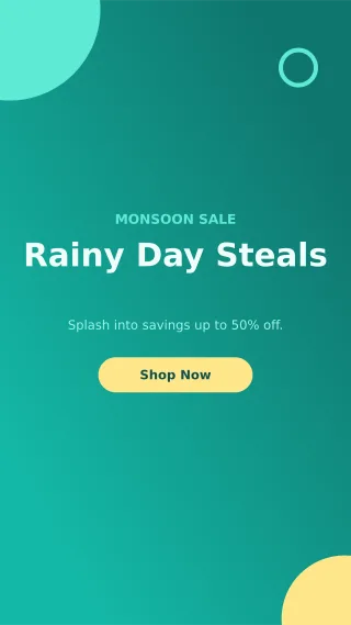 Monsoon Sale — editable teal marketing template, story / reel