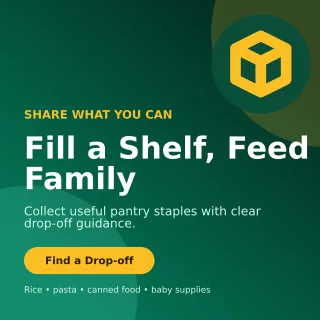 Aurora Food Donation Social Post — editable black community campaign template, instagram post