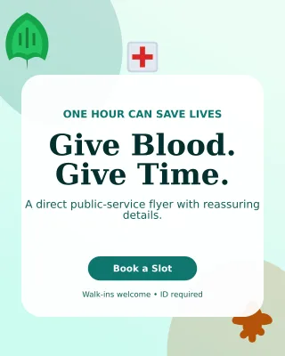 Botanical Blood Drive Poster — editable white community campaign template, instagram portrait
