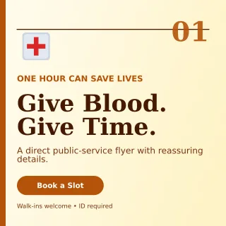 Editorial Blood Drive Social Post — editable white community campaign template, instagram post