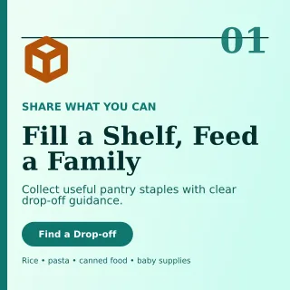Editorial Food Donation Social Post — editable white community campaign template, instagram post