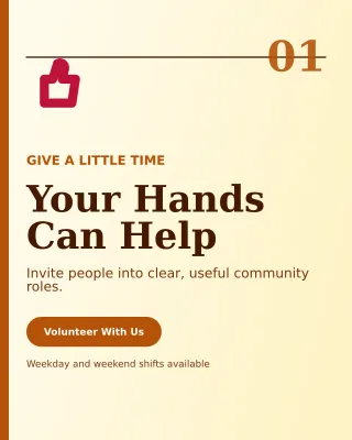 Editorial Volunteer Drive Poster — editable white community campaign template, instagram portrait