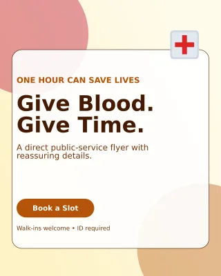Glass Blood Drive Poster — editable white community campaign template, instagram portrait