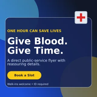 Glass Blood Drive Social Post — editable blue community campaign template, instagram post