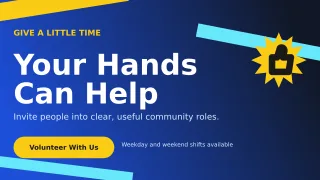 Kinetic Volunteer Drive Wide Ad — editable blue community campaign template, youtube thumbnail