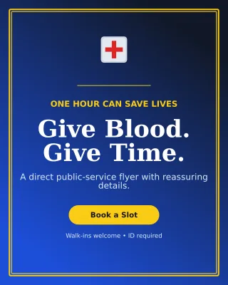 Luxe Blood Drive Poster — editable blue community campaign template, instagram portrait