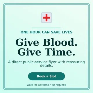 Luxe Blood Drive Social Post — editable white community campaign template, instagram post