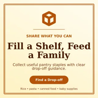 Luxe Food Donation Social Post — editable white community campaign template, instagram post