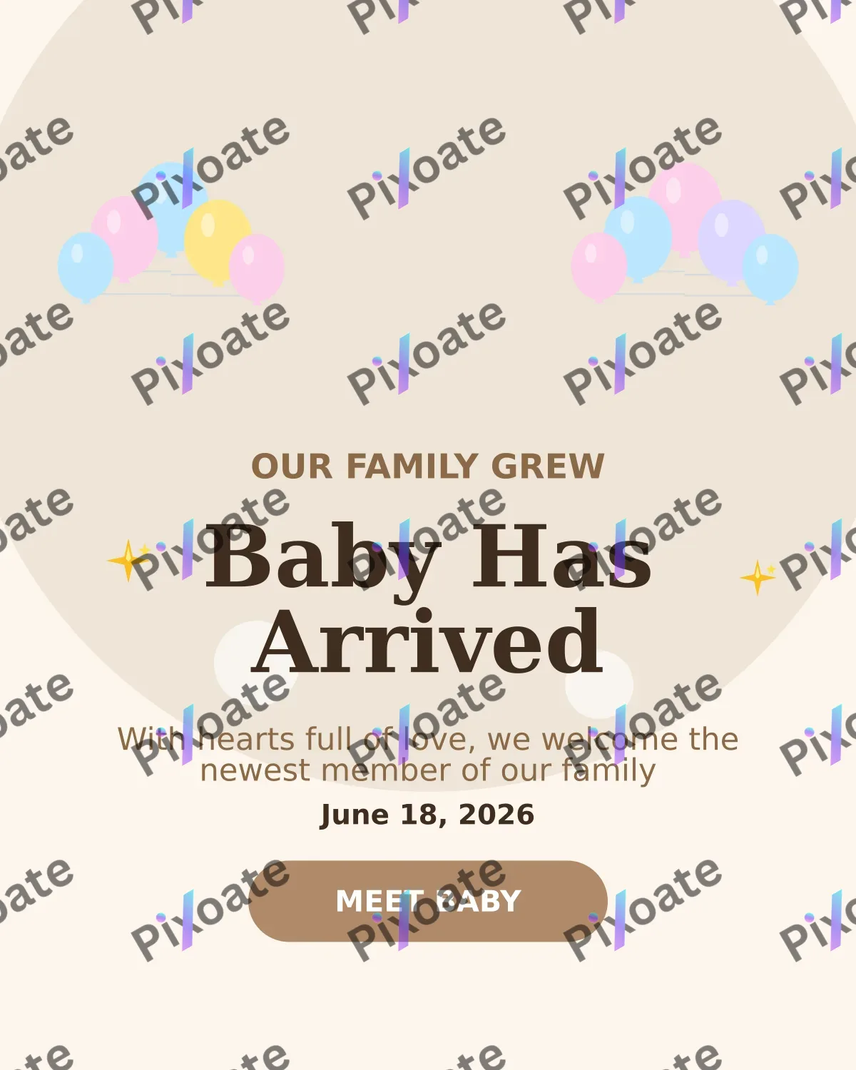 Baby Announcement — editable white personal template, instagram portrait