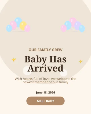 Baby Announcement — editable white personal template, instagram portrait