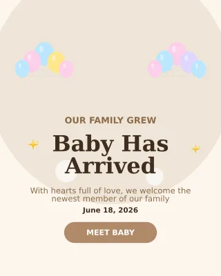 Baby Announcement — editable white personal template, instagram portrait