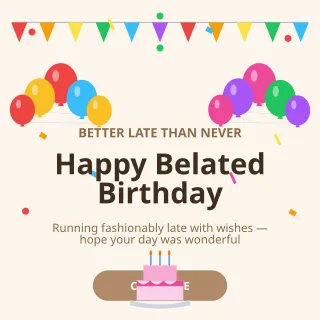 Belated Birthday — editable white personal template, instagram post