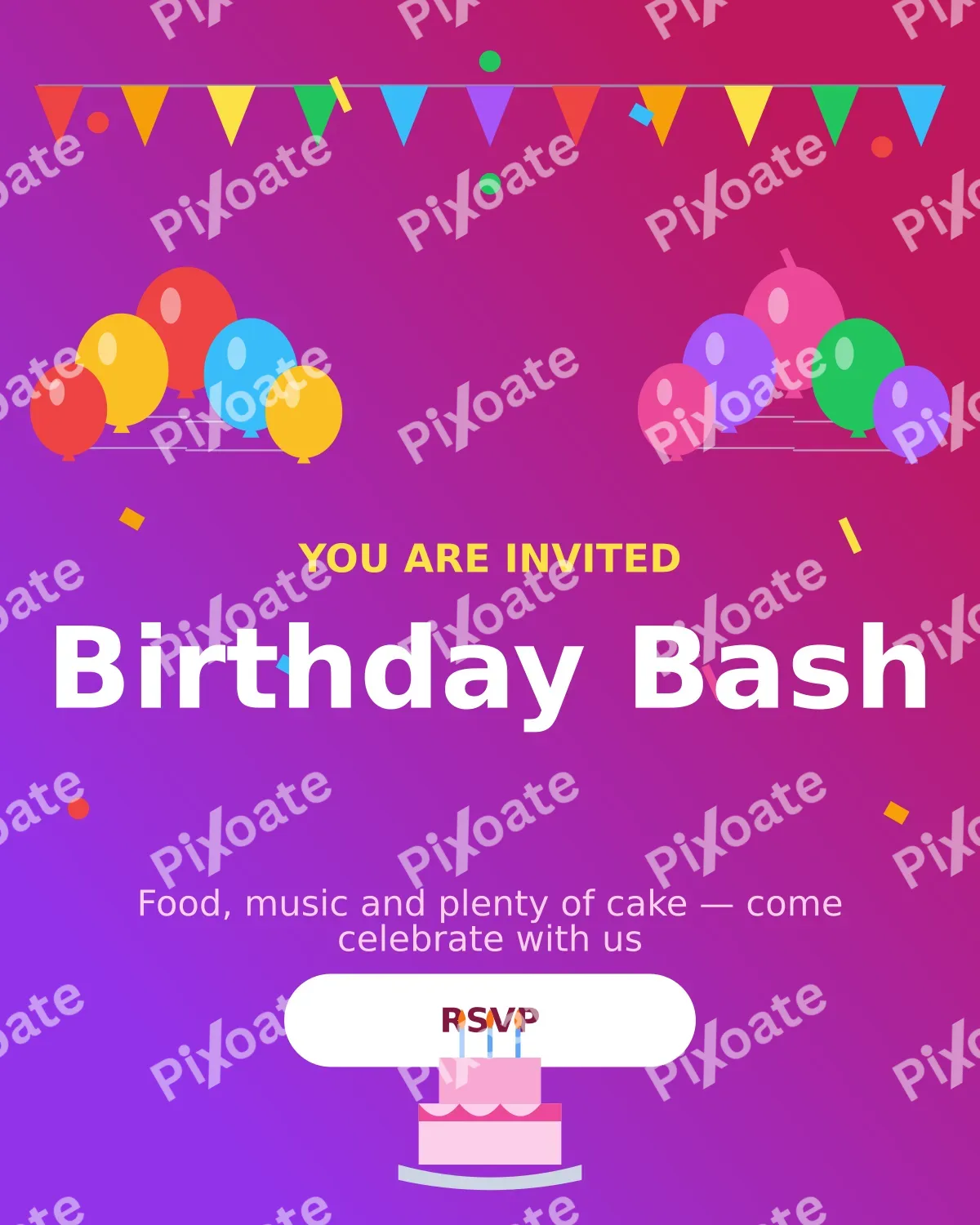 Birthday Invitation Birthday Invitation — editable pink personal template, instagram portrait