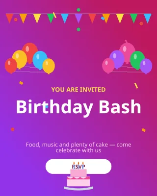 Birthday Invitation — editable pink personal template, instagram portrait