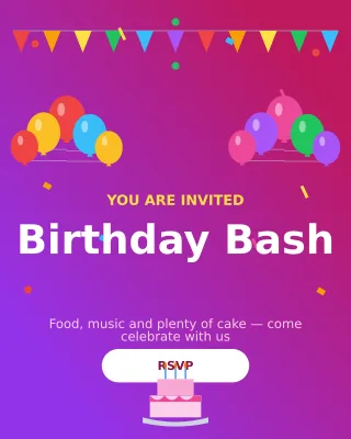 Birthday Invitation — editable pink personal template, instagram portrait
