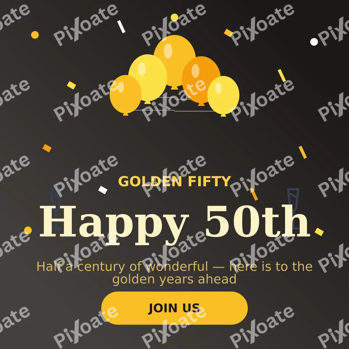 Fiftieth Birthday Fiftieth Birthday — editable black personal template, instagram post