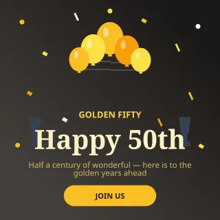 Fiftieth Birthday — editable black personal template, instagram post
