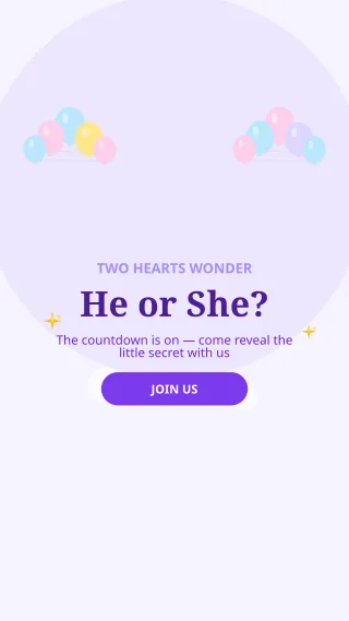 Gender Reveal Hearts — editable white personal template, story / reel