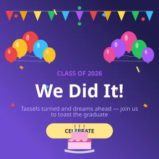 Graduation Celebration — editable blue personal template, instagram post
