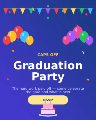 Graduation Party — editable blue personal template, instagram portrait