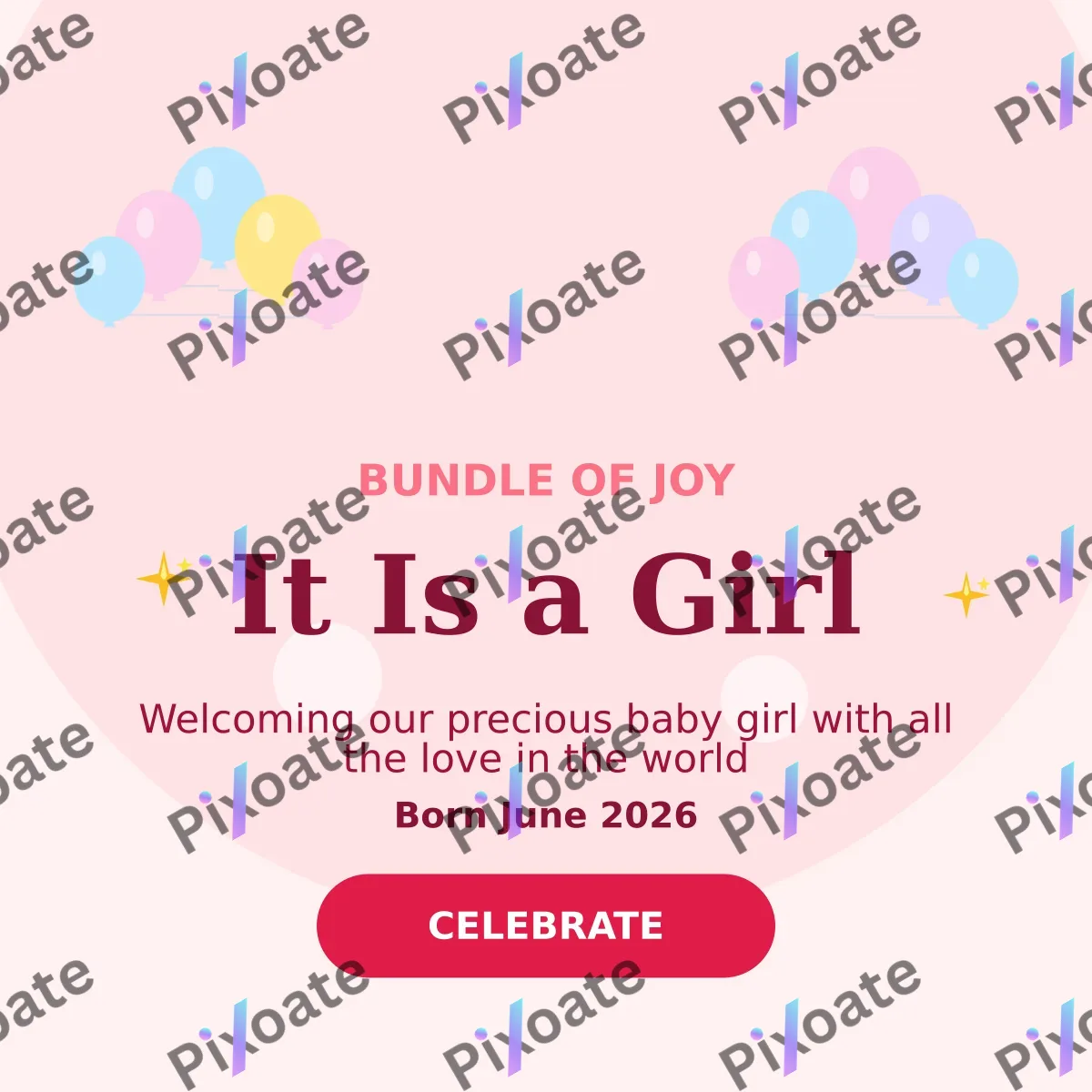 Its a Girl — editable white personal template, instagram post