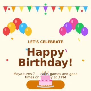 Kids Birthday — editable white personal template, instagram post