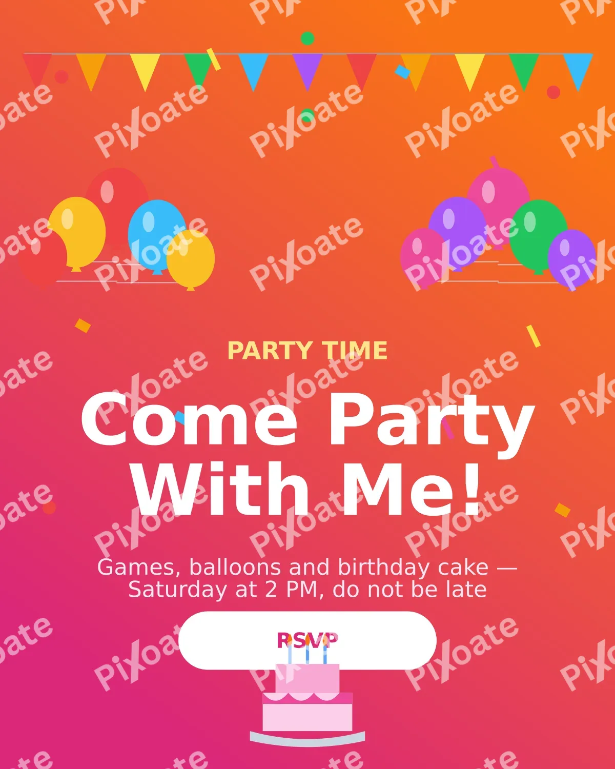 Kids Party Invite — editable pink personal template, instagram portrait