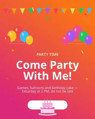 Kids Party Invite — editable pink personal template, instagram portrait