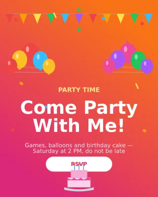 Kids Party Invite — editable pink personal template, instagram portrait