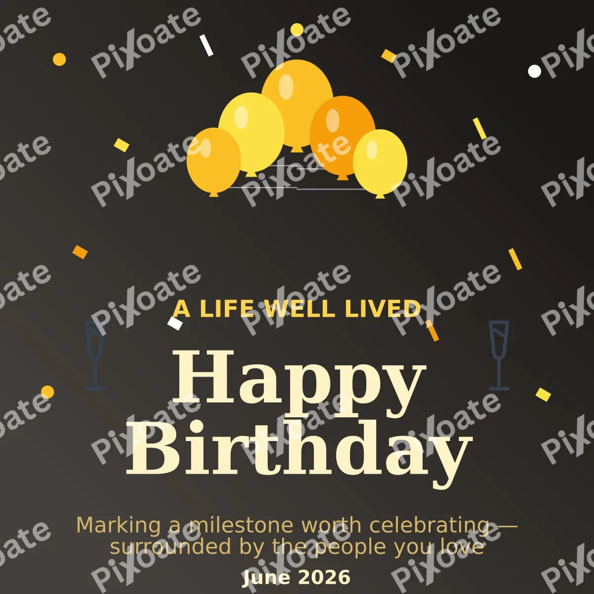 Milestone Birthday Gold — editable black personal template, instagram post