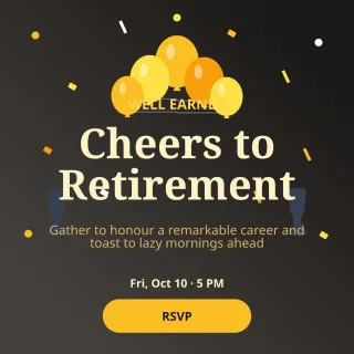 Retirement Toast — editable black personal template, instagram post