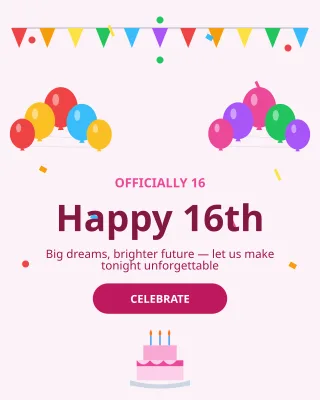 Sixteenth Birthday — editable white personal template, instagram portrait