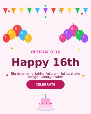 Sixteenth Birthday — editable white personal template, instagram portrait